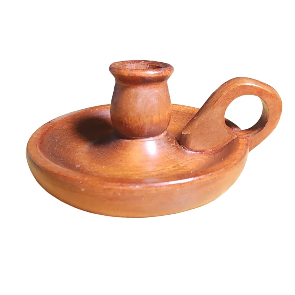 Ma Leck Of Wingate N.C. Vintage Brown Stained‎ Wood Colonial Style Candle Holder